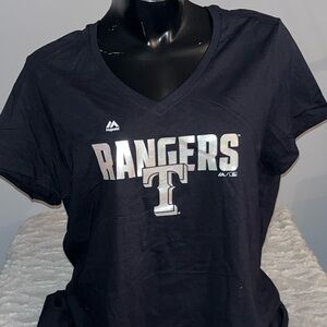Texas Rangers Women’s Majestic Baseball V-Neck Short Sleeve Shirt XL NWOT